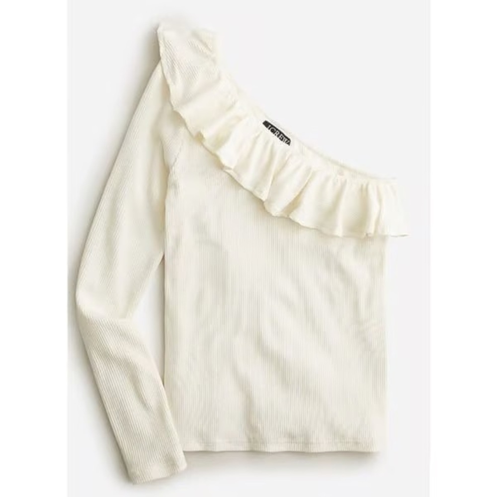 J. Crew One-Shoulder Ruffle Top in Cream